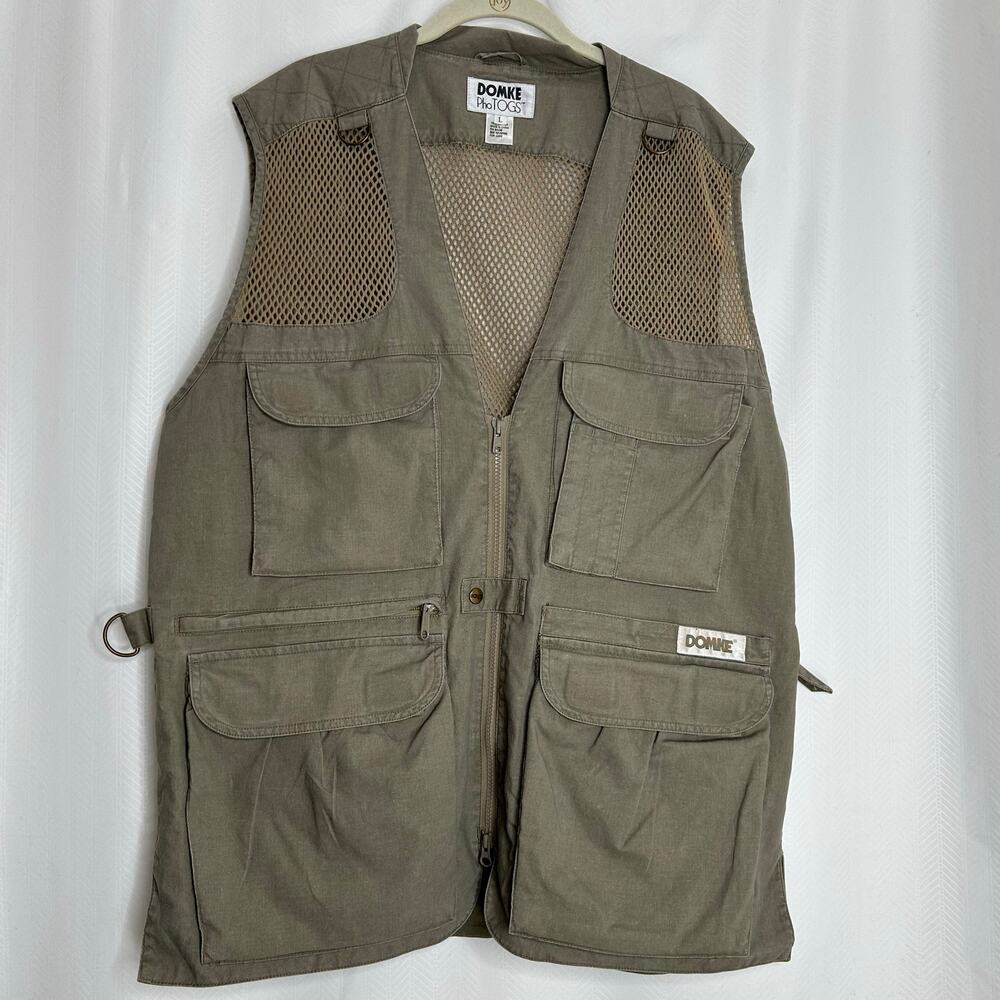 Domke Photogs men’s khaki vest photo hunting fishing camping outdoor size large